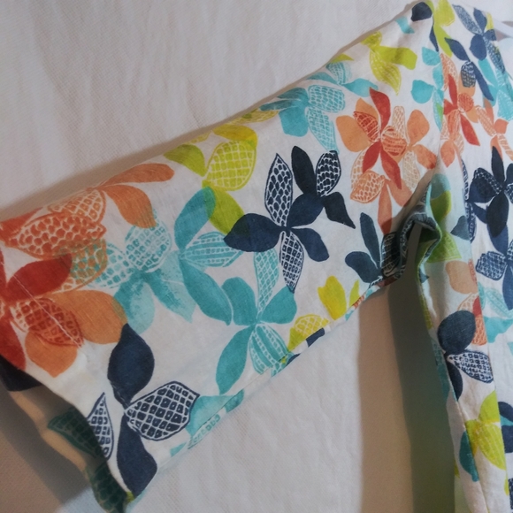 Hot Cotton Colorful Floral Linen 3/4 Sleeve Blouse Top Natural Sustainable Sz XL - Picture 4 of 8